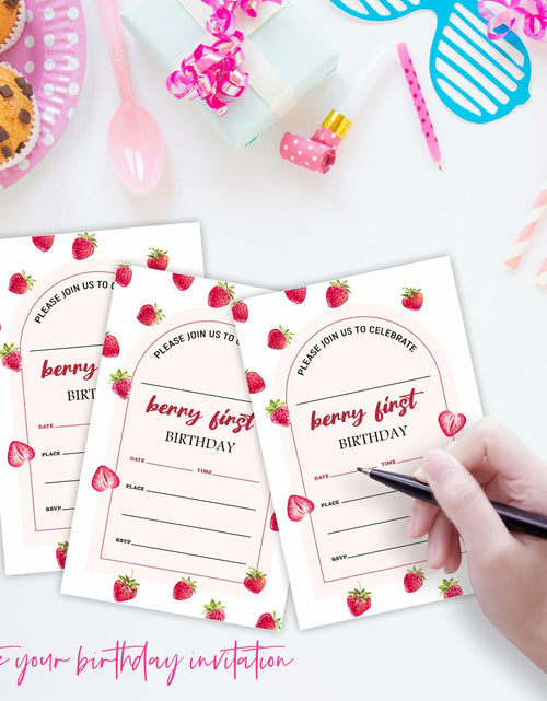 Load image into Gallery viewer, EXW 4x6 Birthday Invitations Berry Strawberry Pink Floral 20 Pcs Modern
