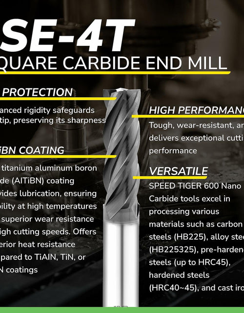 Load image into Gallery viewer, SPEED TIGER ISE Carbide End Mill 1/8" 4 Flute Square Nose AlTiBN Coated 5-Pack
