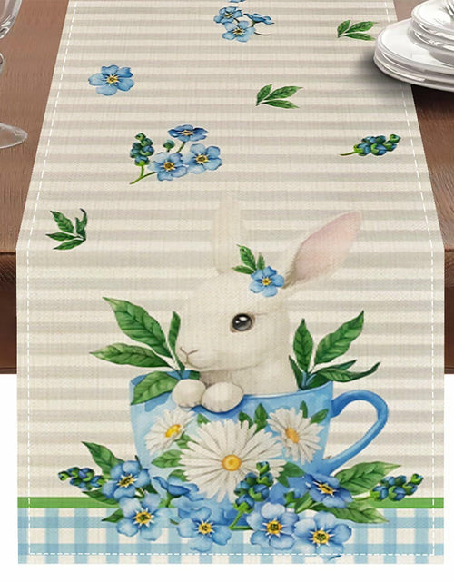 Load image into Gallery viewer, Hamiutci Easter Table Runner 13x72in Blue Bunny Floral Spring Decor
