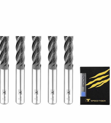 SPEED TIGER ISE Carbide End Mill 1/8" 4 Flute Square Nose AlTiBN Coated 5-Pack