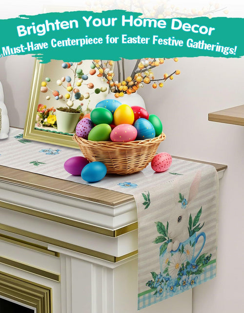 Load image into Gallery viewer, Hamiutci Easter Table Runner 13x72in Blue Bunny Floral Spring Decor
