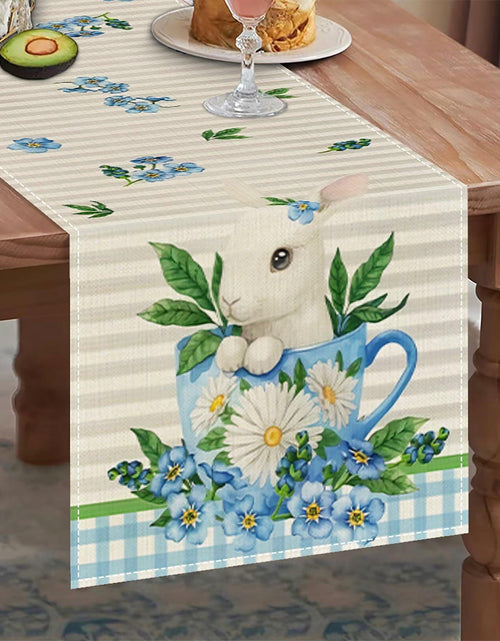 Load image into Gallery viewer, Hamiutci Easter Table Runner 13x72in Blue Bunny Floral Spring Decor
