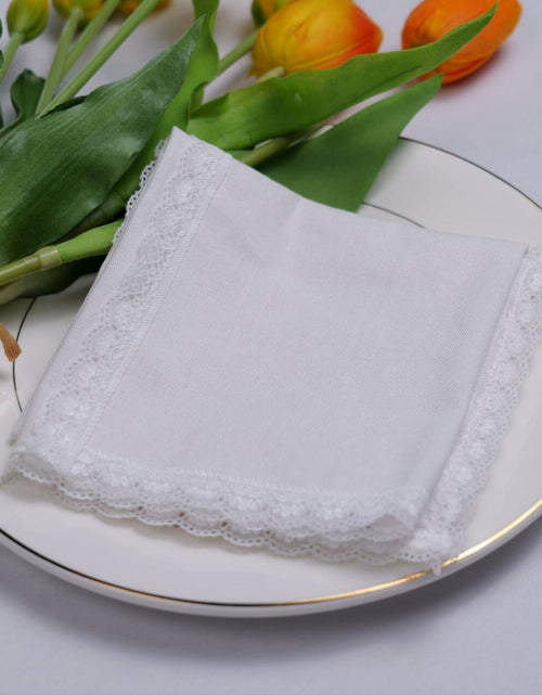 Load image into Gallery viewer, Cloth Dinner Napkins with Lace - Linen Rayon Cotton Blend -White
