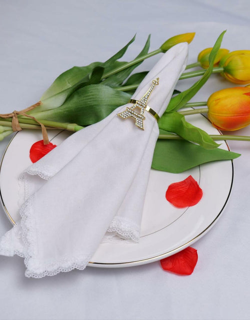 Load image into Gallery viewer, Cloth Dinner Napkins with Lace - Linen Rayon Cotton Blend -White
