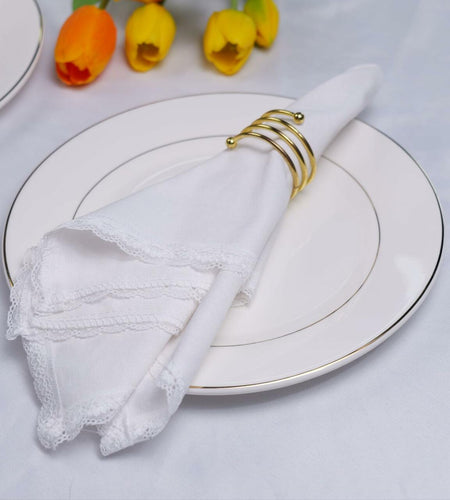 Cloth Dinner Napkins with Lace - Linen Rayon Cotton Blend -White
