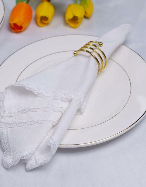 Load image into Gallery viewer, Cloth Dinner Napkins with Lace - Linen Rayon Cotton Blend -White
