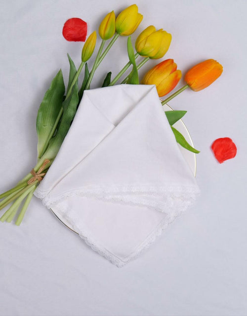 Load image into Gallery viewer, Cloth Dinner Napkins with Lace - Linen Rayon Cotton Blend -White

