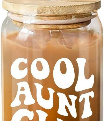 MEOGUTYI Cool Aunties Nephew 16oz Glass Can Shaped Cups with Lids & Straws