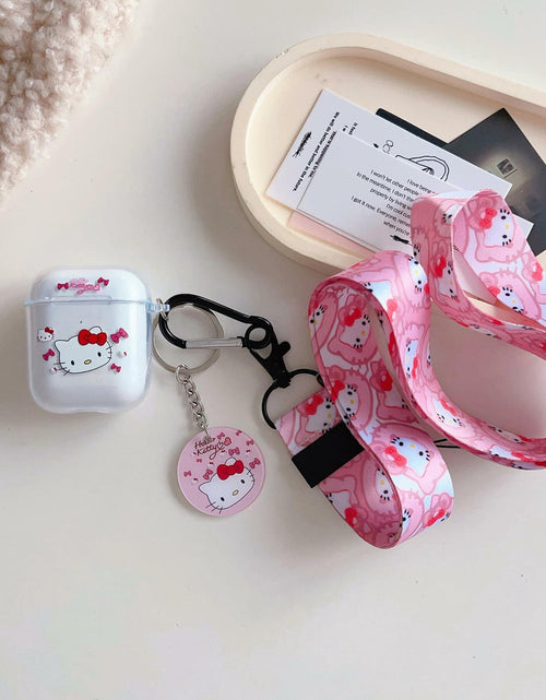 Load image into Gallery viewer, LZHZXM Hello Cartoon Cat TPU Case with Pink Lanyard Keychain Transparent
