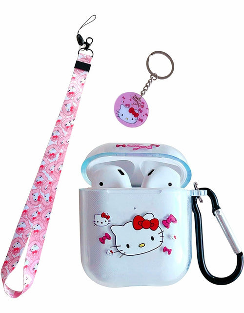 Load image into Gallery viewer, LZHZXM Hello Cartoon Cat TPU Case with Pink Lanyard Keychain Transparent
