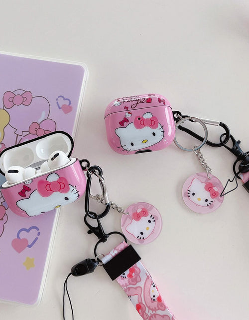 Load image into Gallery viewer, LZHZXM Cute Hello Cartoon Cat TPU Case with Pink Kawaii Lanyard Keychain
