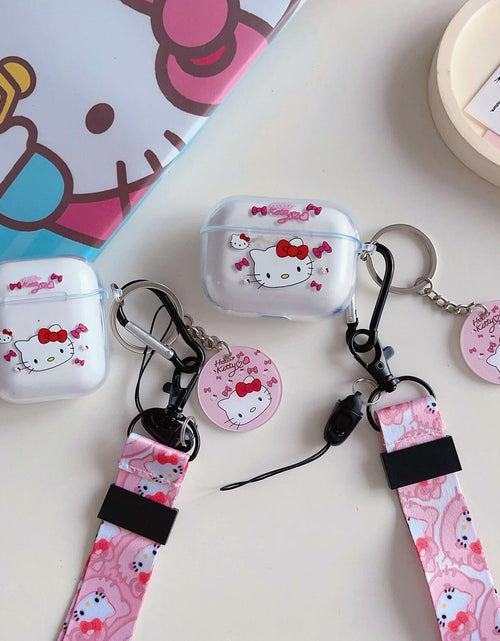 Load image into Gallery viewer, LZHZXM Hello Cartoon Cat TPU Case with Pink Lanyard Keychain Transparent
