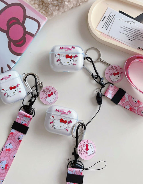 Load image into Gallery viewer, LZHZXM Hello Cartoon Cat TPU Case with Pink Lanyard Keychain Transparent
