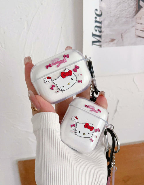 Load image into Gallery viewer, LZHZXM Hello Cartoon Cat TPU Case with Pink Lanyard Keychain Transparent
