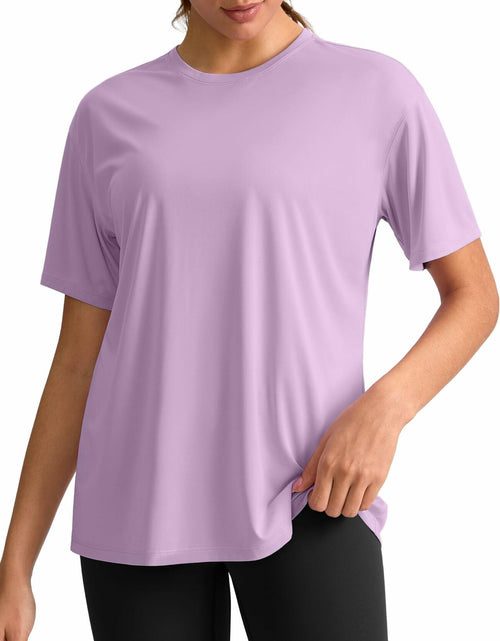 Load image into Gallery viewer, G Gradual Women's Loose Fit Short Sleeve Workout Shirt Hyacinth Purple Size M
