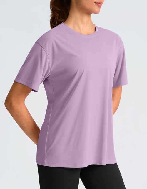 Load image into Gallery viewer, G Gradual Women's Loose Fit Short Sleeve Workout Shirt Hyacinth Purple Size M
