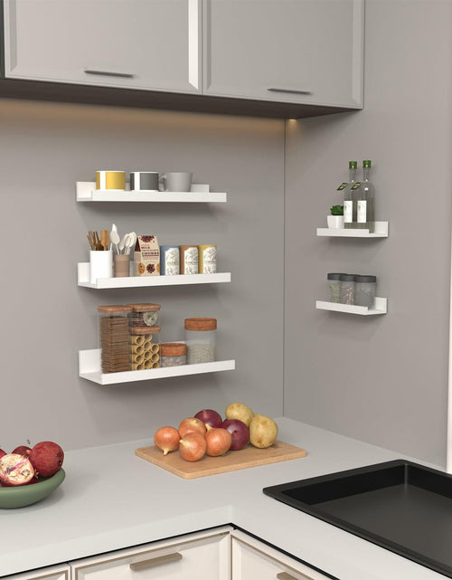 Load image into Gallery viewer, Lyeasw 16in White Floating Wall Shelves Set of 5 with Lip for Kitchen Bath
