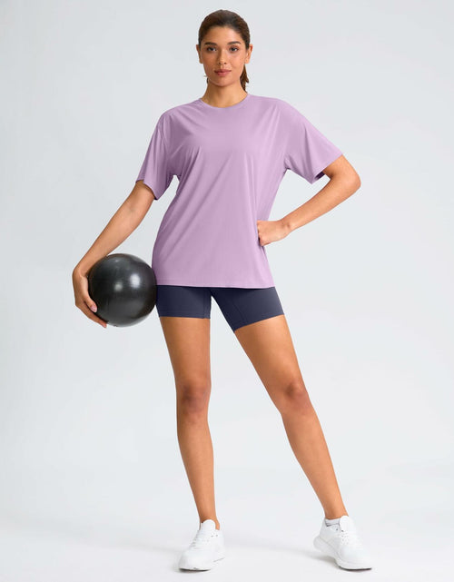 Load image into Gallery viewer, G Gradual Women's Loose Fit Short Sleeve Workout Shirt Hyacinth Purple Size M
