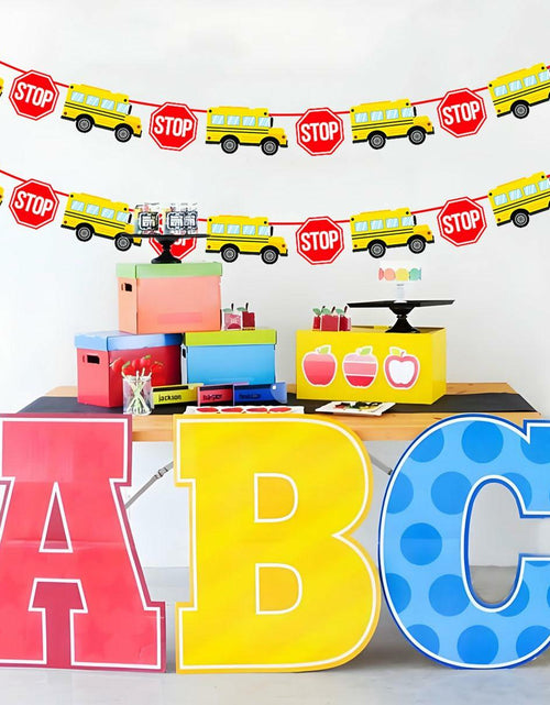 Load image into Gallery viewer, Corabsar 2Pcs Back to School Bus Banner Pre-Strung Paper Classroom Decor
