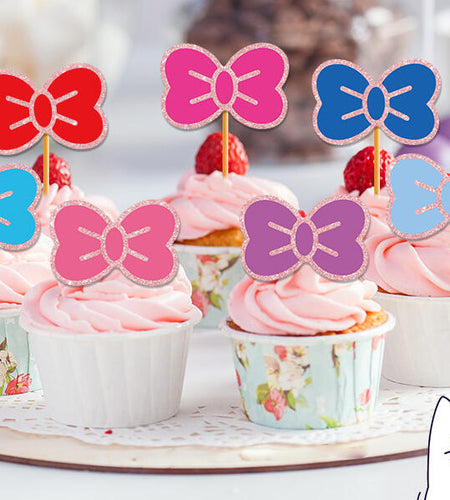 Hokinaa Kawaii Bow Cupcake Toppers 24 Pcs Cute Kitten Multi Colors