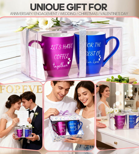 GMUGS Ceramic Coffee Mugs Set 11oz Purple Blue Wedding Bride Groom Gift