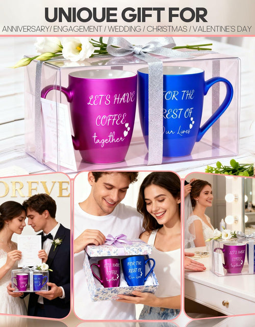 Load image into Gallery viewer, GMUGS Ceramic Coffee Mugs Set 11oz Purple Blue Wedding Bride Groom Gift
