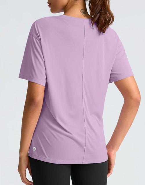 Load image into Gallery viewer, G Gradual Women's Loose Fit Short Sleeve Workout Shirt Hyacinth Purple Size M
