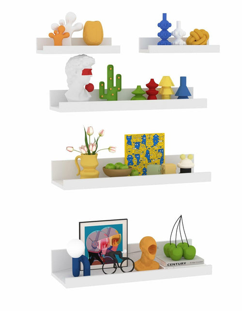 Load image into Gallery viewer, Lyeasw 16in White Floating Wall Shelves Set of 5 with Lip for Kitchen Bath
