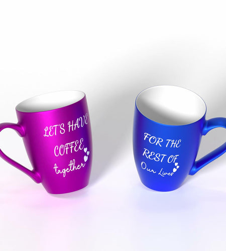 GMUGS Ceramic Coffee Mugs Set 11oz Purple Blue Wedding Bride Groom Gift