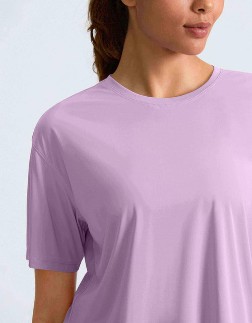 Load image into Gallery viewer, G Gradual Women's Loose Fit Short Sleeve Workout Shirt Hyacinth Purple Size M
