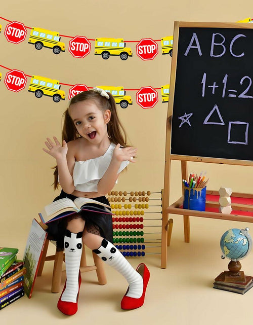 Load image into Gallery viewer, Corabsar 2Pcs Back to School Bus Banner Pre-Strung Paper Classroom Decor
