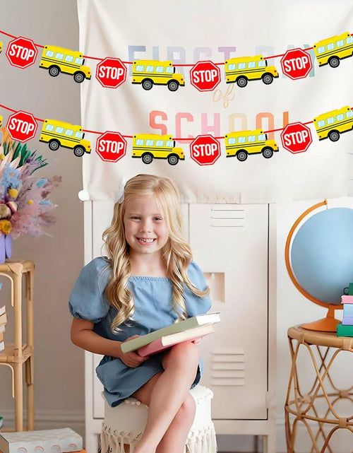Load image into Gallery viewer, Corabsar 2Pcs Back to School Bus Banner Pre-Strung Paper Classroom Decor
