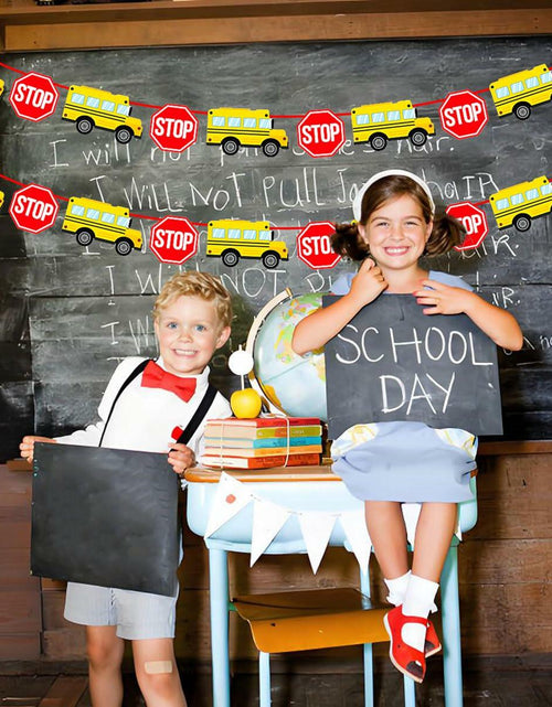 Load image into Gallery viewer, Corabsar 2Pcs Back to School Bus Banner Pre-Strung Paper Classroom Decor
