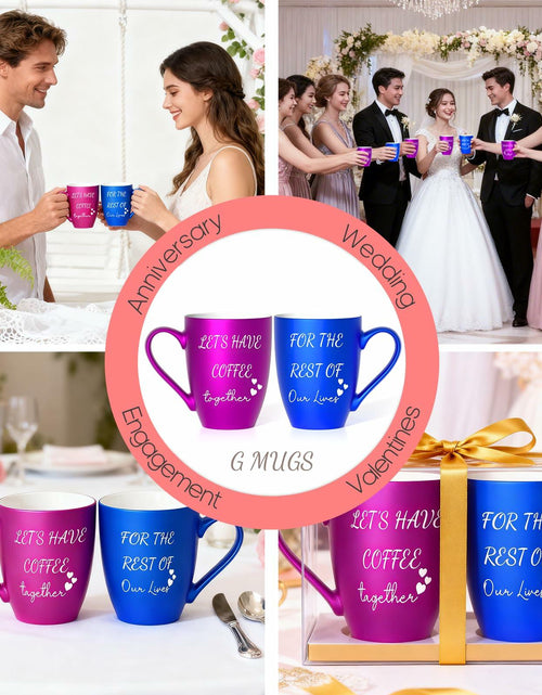 Load image into Gallery viewer, GMUGS Ceramic Coffee Mugs Set 11oz Purple Blue Wedding Bride Groom Gift
