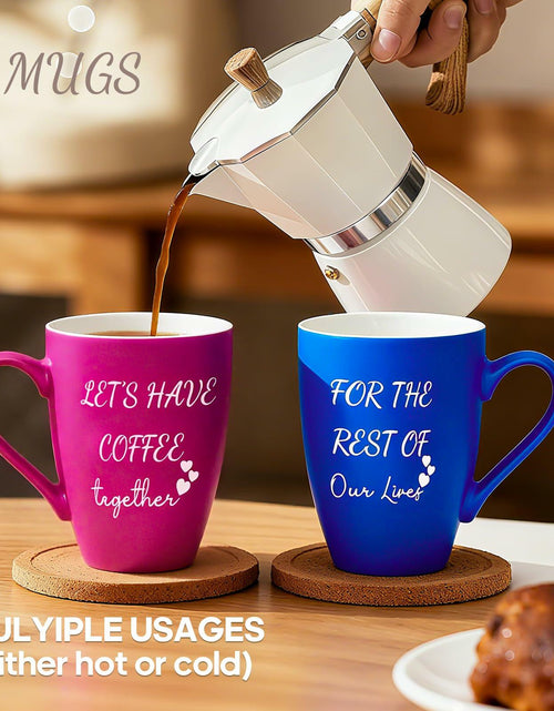 Load image into Gallery viewer, GMUGS Ceramic Coffee Mugs Set 11oz Purple Blue Wedding Bride Groom Gift
