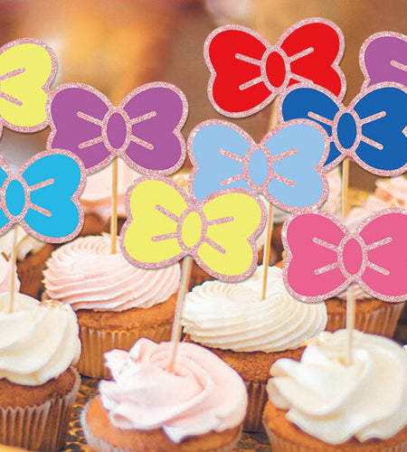 Hokinaa Kawaii Bow Cupcake Toppers 24 Pcs Cute Kitten Multi Colors