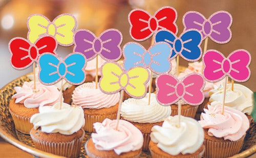 Load image into Gallery viewer, Hokinaa Kawaii Bow Cupcake Toppers 24 Pcs Cute Kitten Multi Colors
