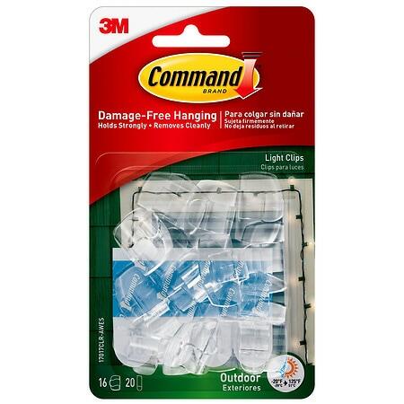 Load image into Gallery viewer, Command Outdoor Light Clips Clear 16 Clips 20 Adhesive Strips
