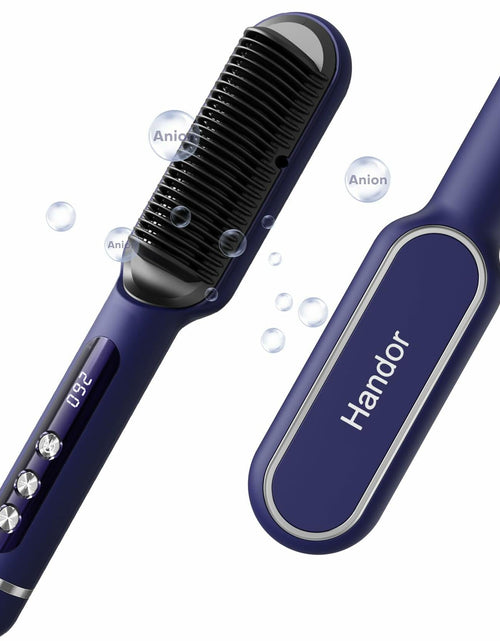Load image into Gallery viewer, RakRlek Handor Ionic Hair Straightener Brush 9 Temp Settings Fast Heating Blue
