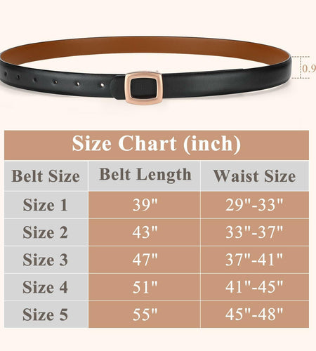 WOWOGO Women Reversible Waist Belt Black/Brown Gold Square Buckle Size 41"-45"
