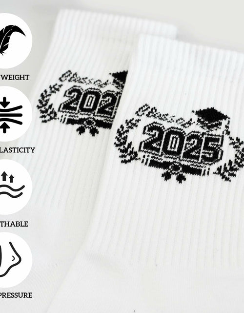 Load image into Gallery viewer, Cyntan Graduation Socks Unisex Classic Cotton White One Size
