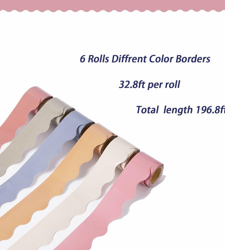 Afumazi 6 Rolls Colorful Bulletin Board Borders 196.8ft Scalloped Trim Grey