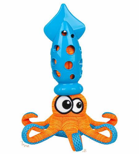 Qonline Squid Shaped Squeaky Dog Toy TPR Material Orange Interactive Play