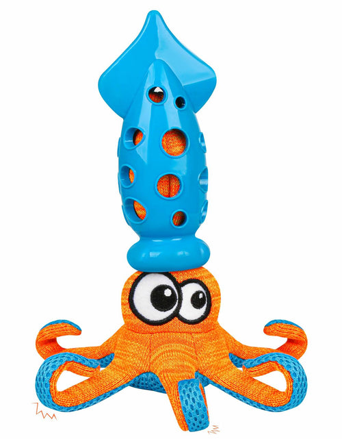 Load image into Gallery viewer, Qonline Squid Shaped Squeaky Dog Toy TPR Material Orange Interactive Play
