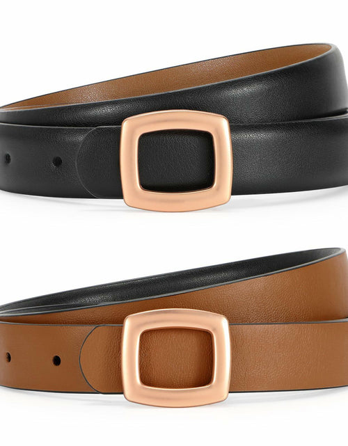 Load image into Gallery viewer, WOWOGO Women Reversible Waist Belt Black/Brown Gold Square Buckle Size 41"-45"
