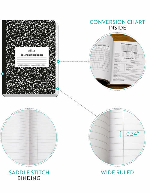 Load image into Gallery viewer, [Like New] Alitte Composition Notebooks 4-Pack Wide Ruled 9.75x7.5 Black Marble
