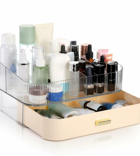 Acshio Clear Makeup Organizer with Drawer Stackable Vanity Storage Dustproof