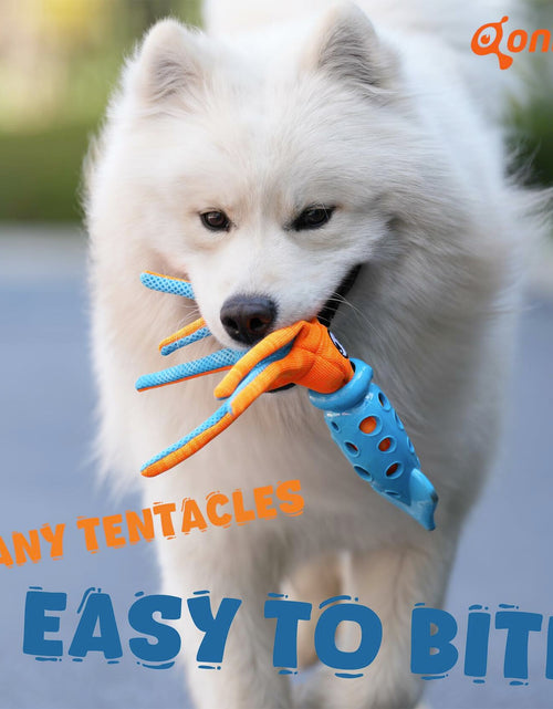 Load image into Gallery viewer, Qonline Squid Shaped Squeaky Dog Toy TPR Material Orange Interactive Play
