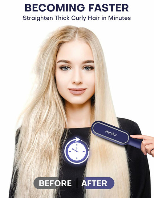 Load image into Gallery viewer, RakRlek Handor Ionic Hair Straightener Brush 9 Temp Settings Fast Heating Blue
