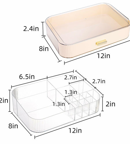 Acshio Clear Makeup Organizer with Drawer Stackable Vanity Storage Dustproof